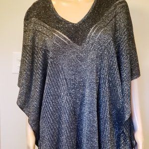 CHICO'S, L/XL, BLK & SILVER SLEEVED PONCHO